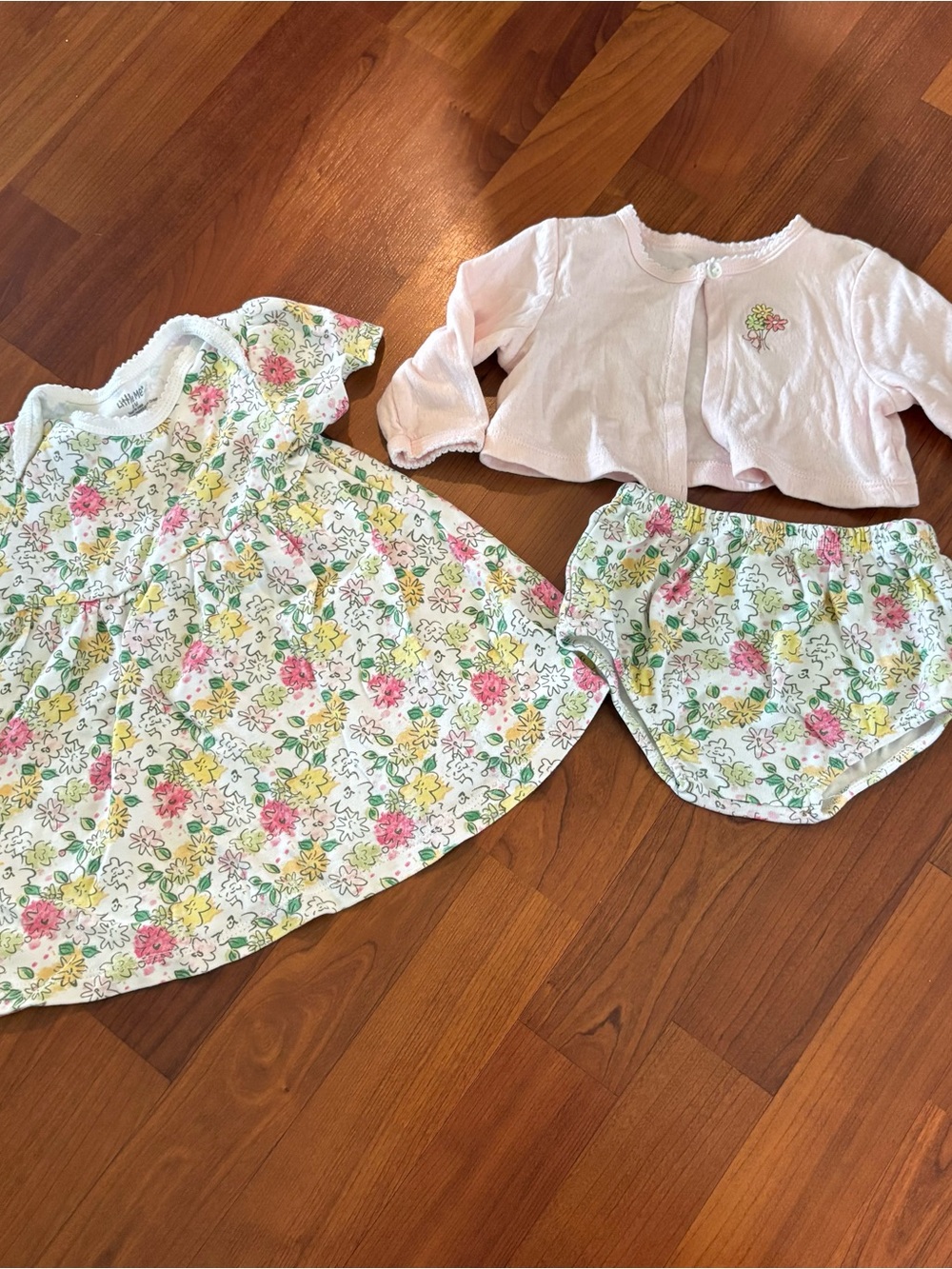 Little Me White Floral Baby Dress Set with Pink and Yellow Flowers